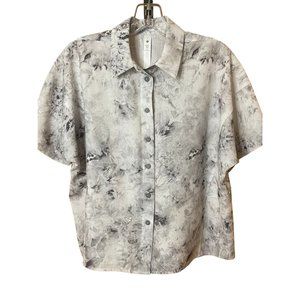 Lululemon Women's Marble  Cropped Blouse Top Grey White Size 2